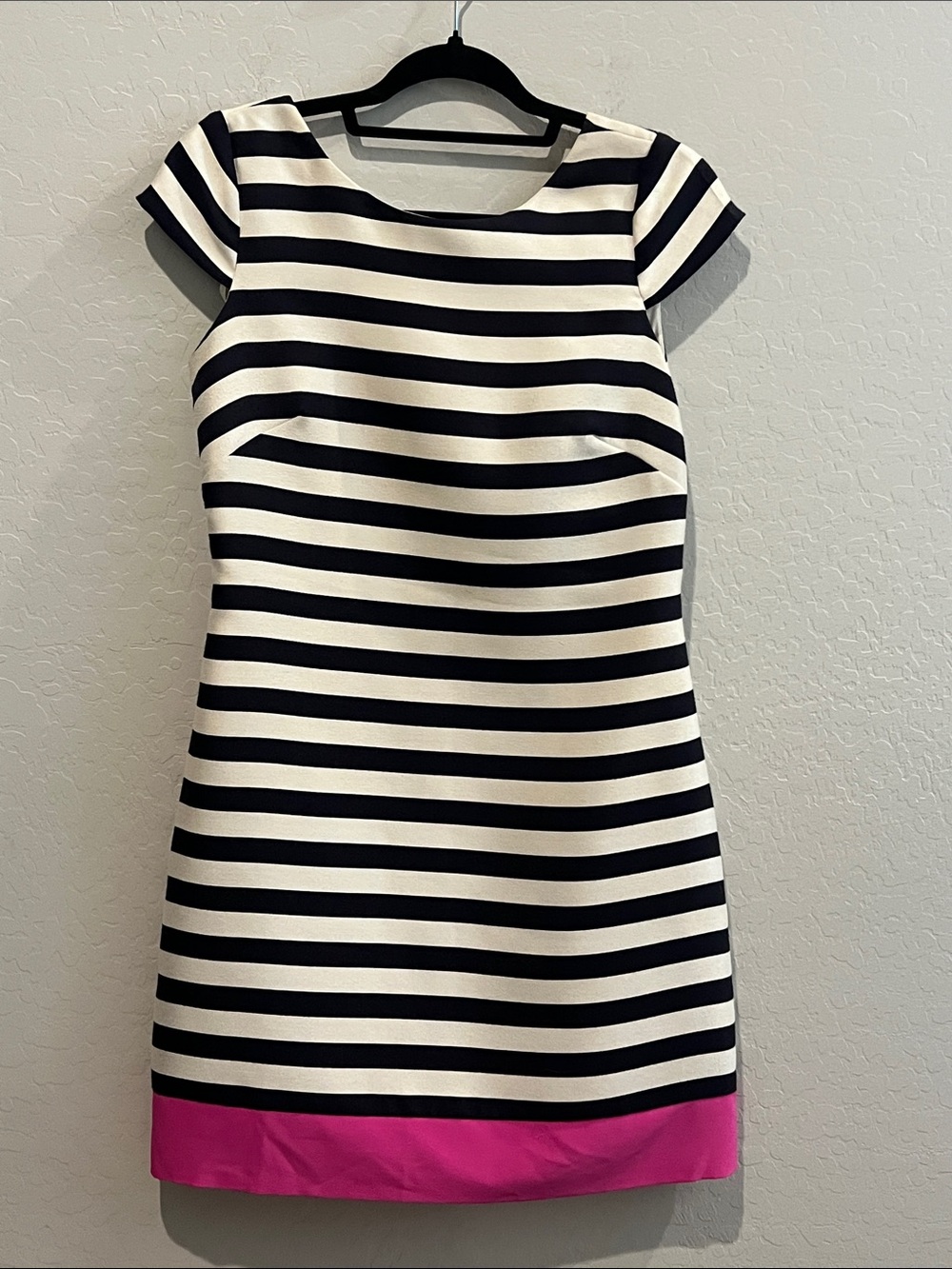 Eliza J Black & White Striped Sheath Dress with Pink Band